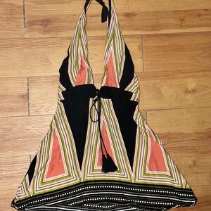 Halter Neck Geometric Print Top